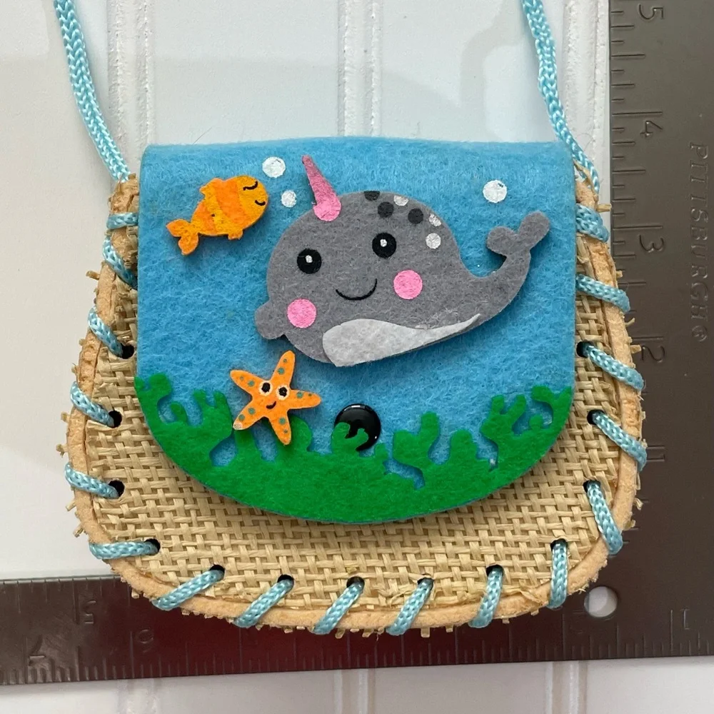 Sardegna Kids Narwhal Felt and Straw Crossbody Purse Italy
